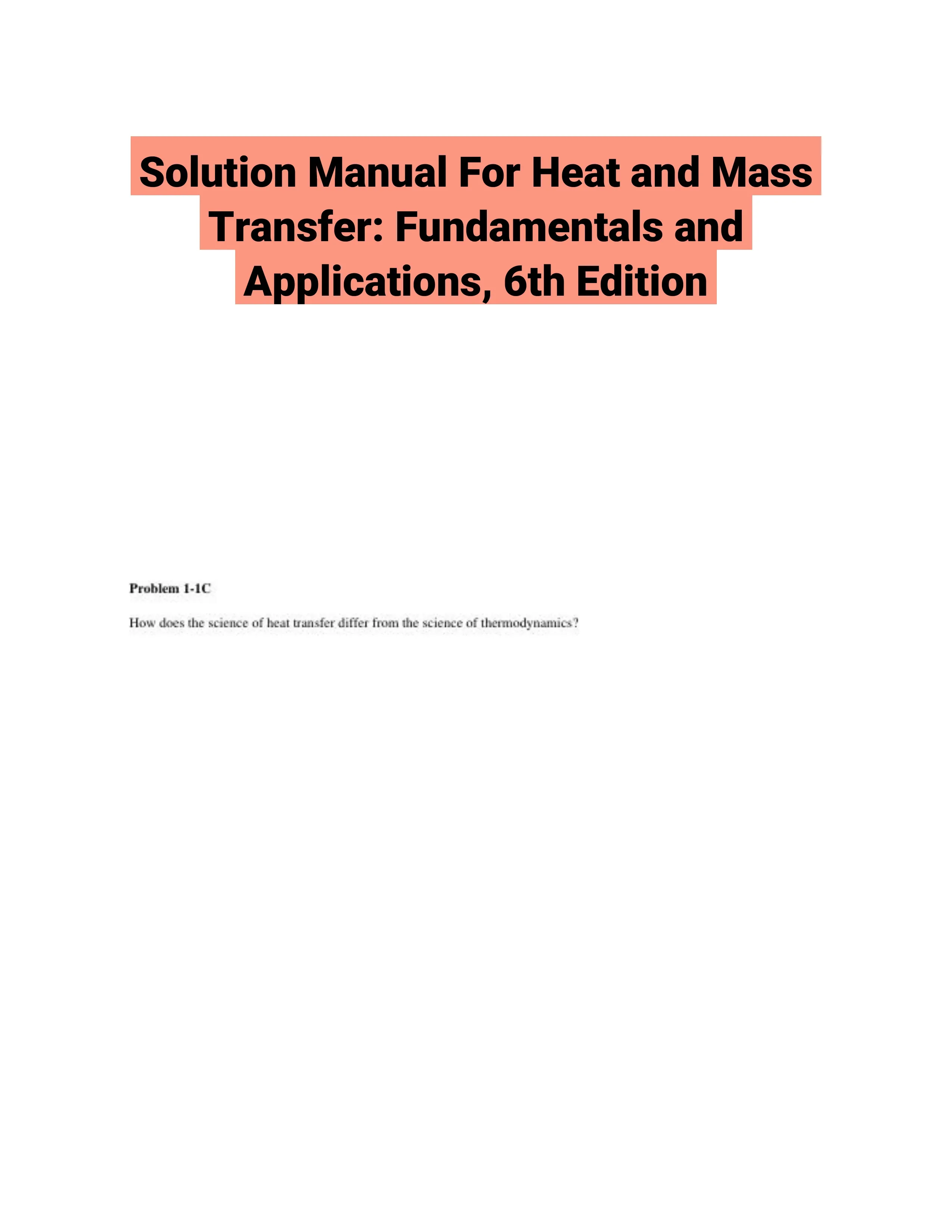 Solution Manual For Heat and Mass Transfer: Fundamentals and Applications, 6th Edition