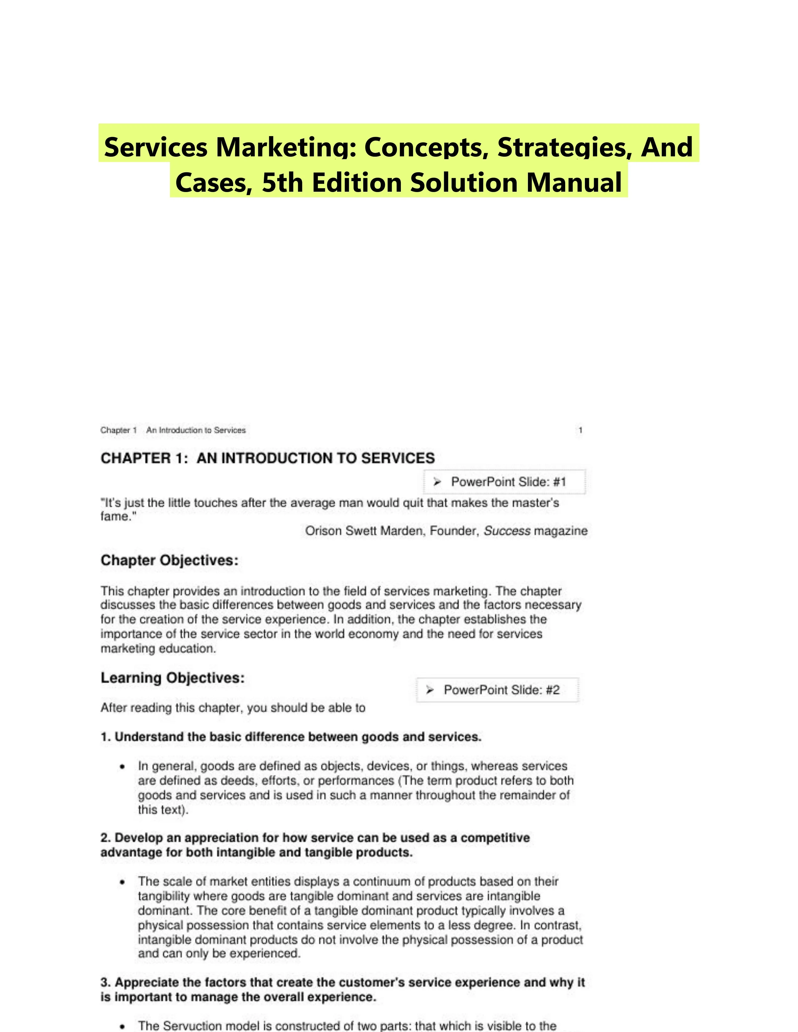 Services Marketing: Concepts, Strategies, And Cases, 5th Edition Solution Manual