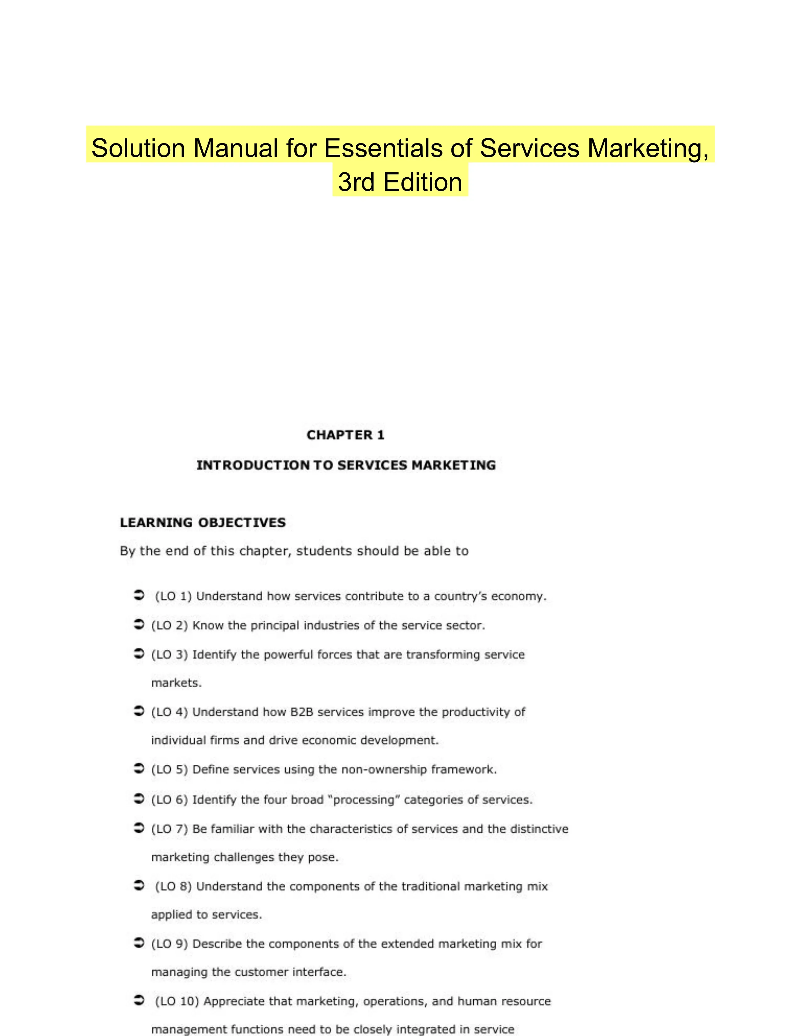 Solution Manual for Essentials of Services Marketing, 3rd Edition