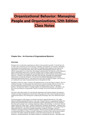 Organizational Behavior: Managing People and Organizations, 12th Edition Class Notes