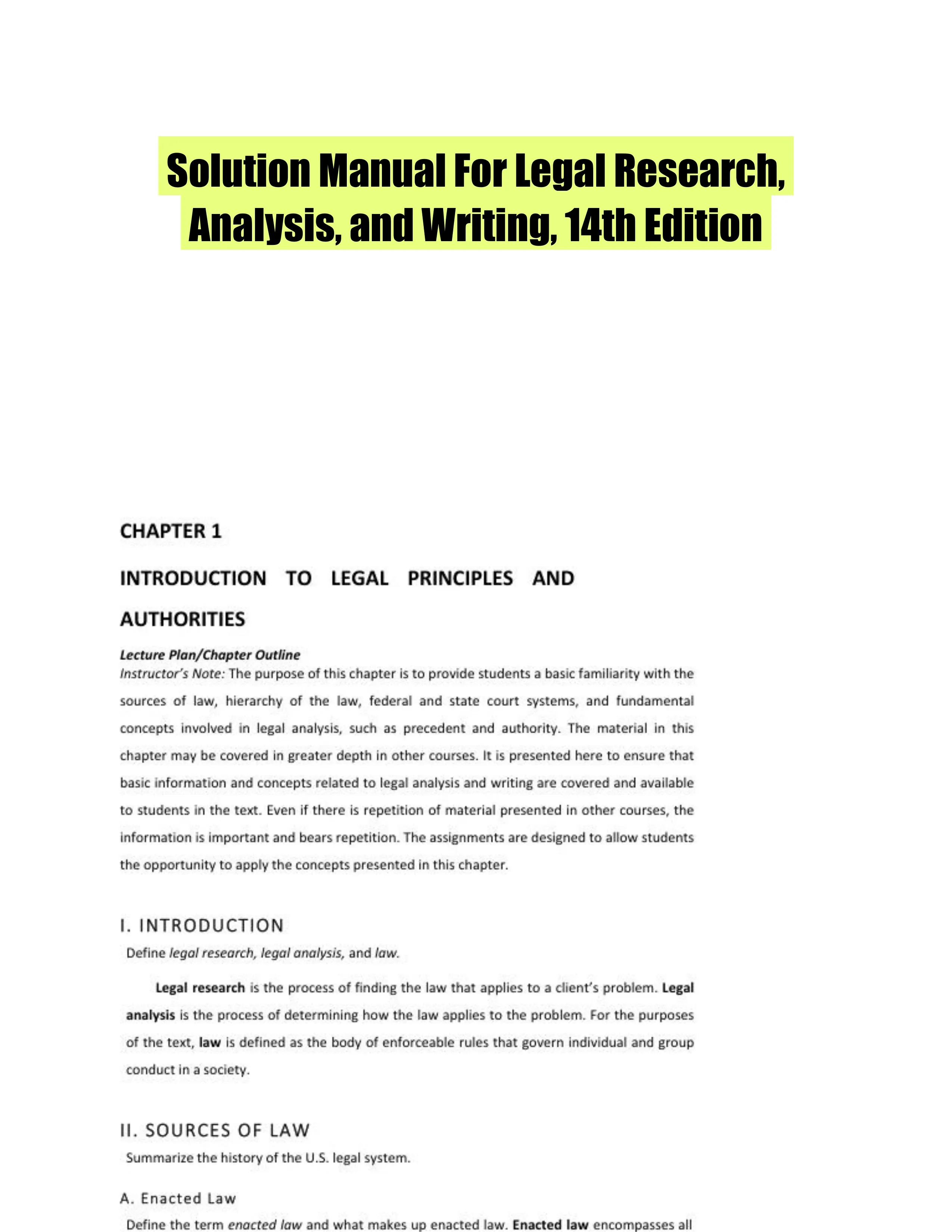 Solution Manual For Legal Research, Analysis, and Writing, 14th Edition