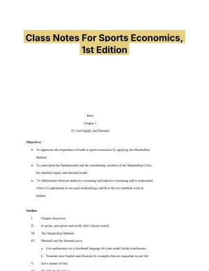 Class Notes For Sports Economics, 1st Edition