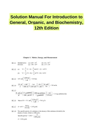 Solution Manual For Introduction to General, Organic, and Biochemistry, 12th Edition