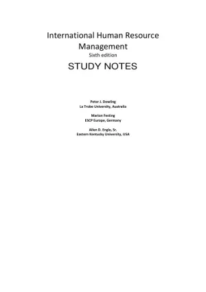 International Human Resource Management, 6th Edition Class Notes