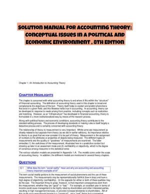 Solution Manual for Accounting Theory: Conceptual Issues in a Political and Economic Environment , 8th Edition