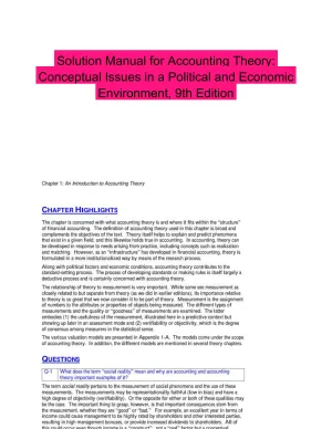 Solution Manual for Accounting Theory: Conceptual Issues in a Political and Economic Environment, 9th Edition