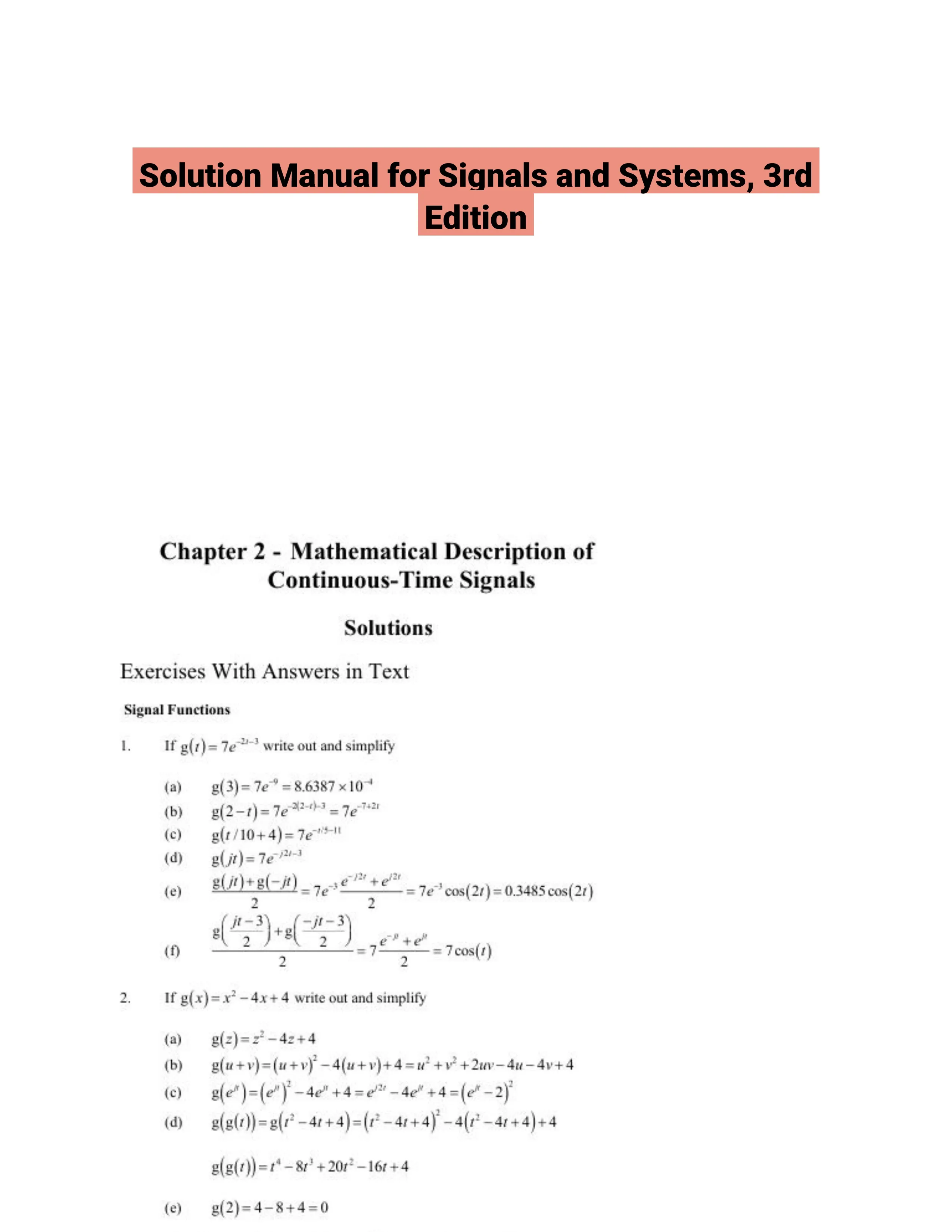 Solution Manual for Signals and Systems, 3rd Edition - Textbook Guides ...