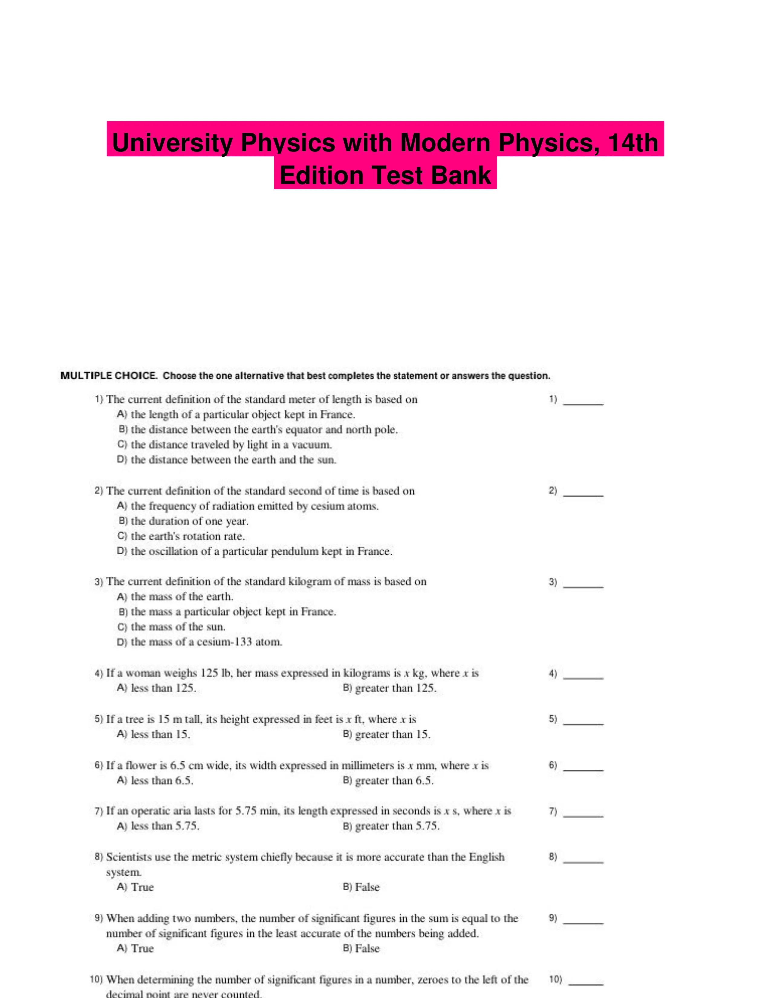 University Physics with Modern Physics, 14th Edition Test Bank