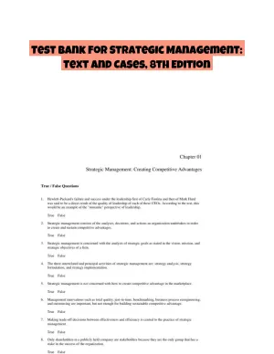 Test Bank For Strategic Management: Text And Cases, 8th Edition
