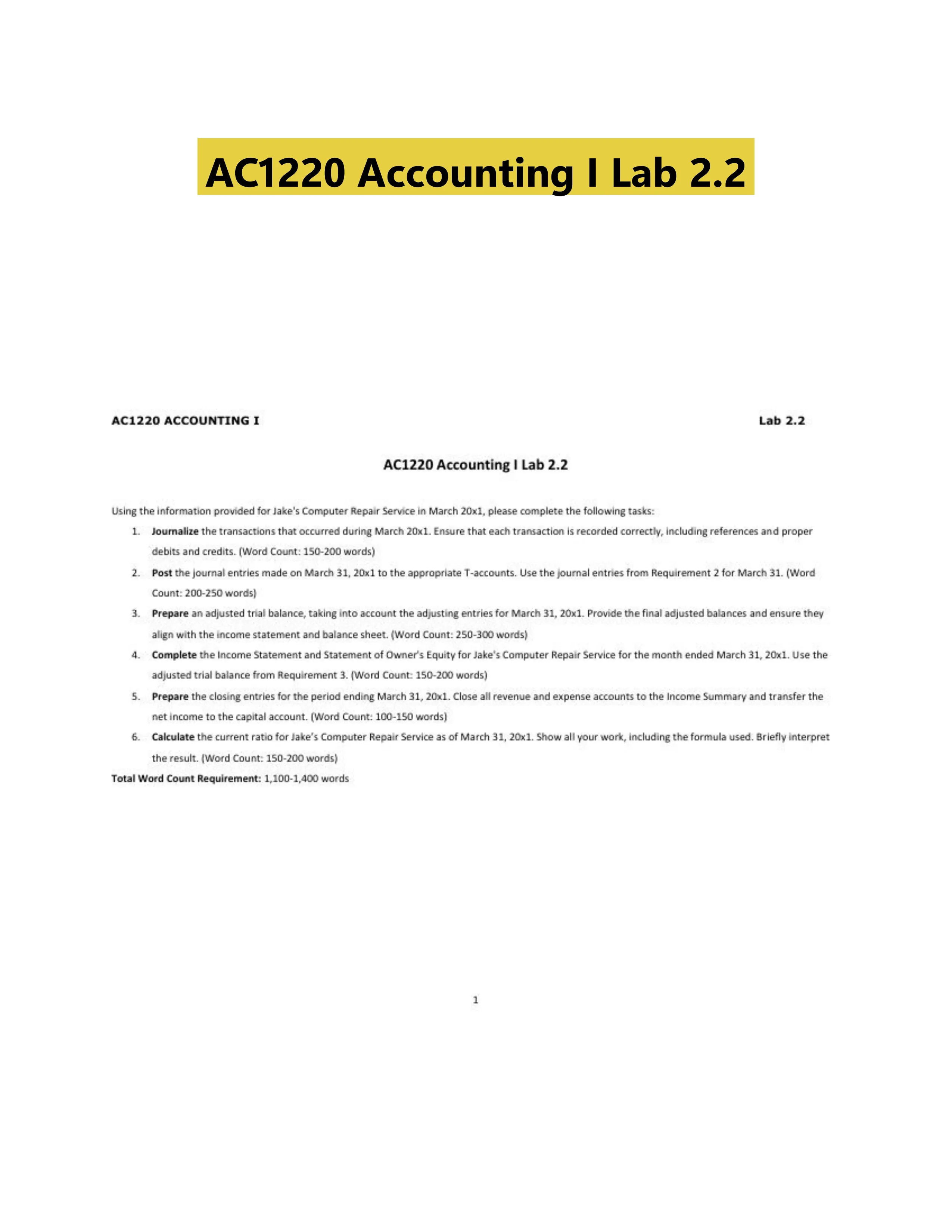 AC1220 Accounting I Lab 2.2