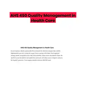 AHS 450 Quality Management in Health Care