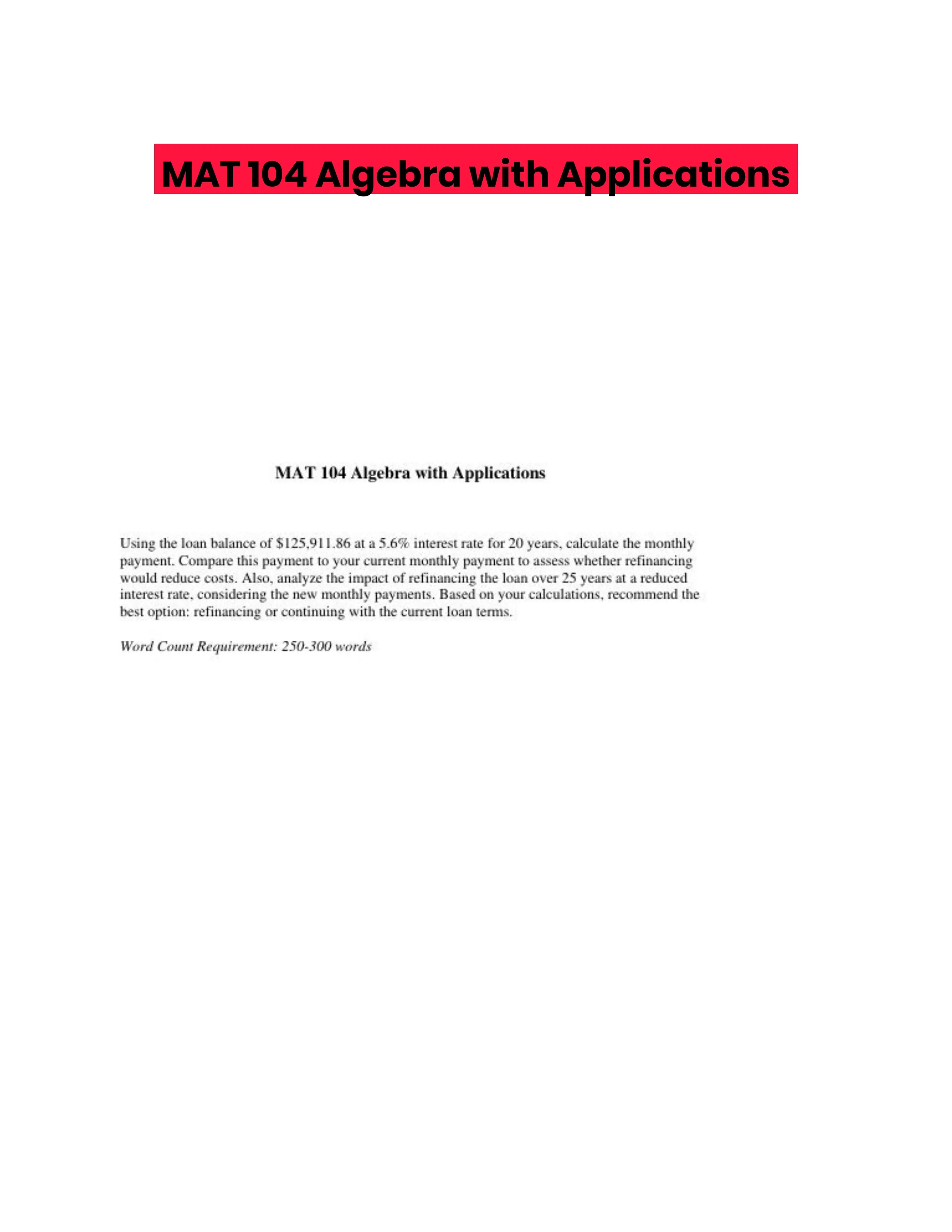 MAT 104 Algebra with Applications