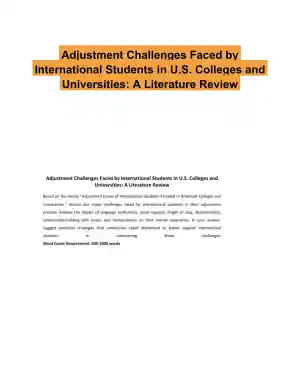 Adjustment Challenges Faced by International Students in U.S. Colleges and Universities: A Literature Review