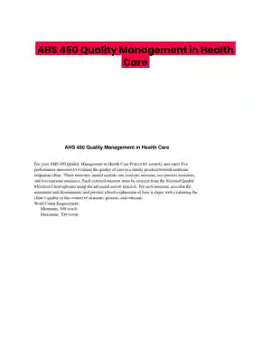 AHS 450 Quality Management in Health Care