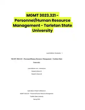 MGMT 3023.321 - Personnel/Human Resource Management - Tarleton State University