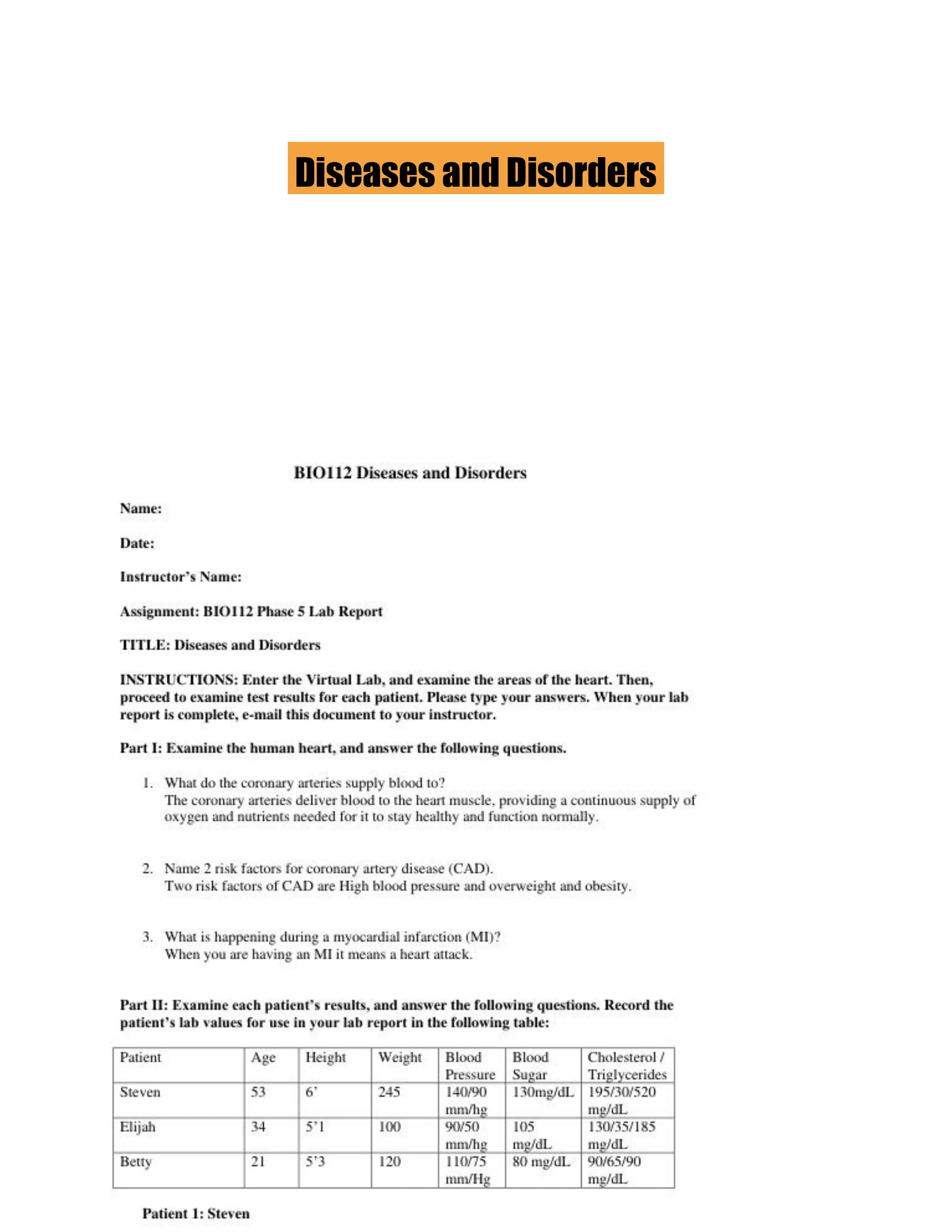 Diseases and Disorders