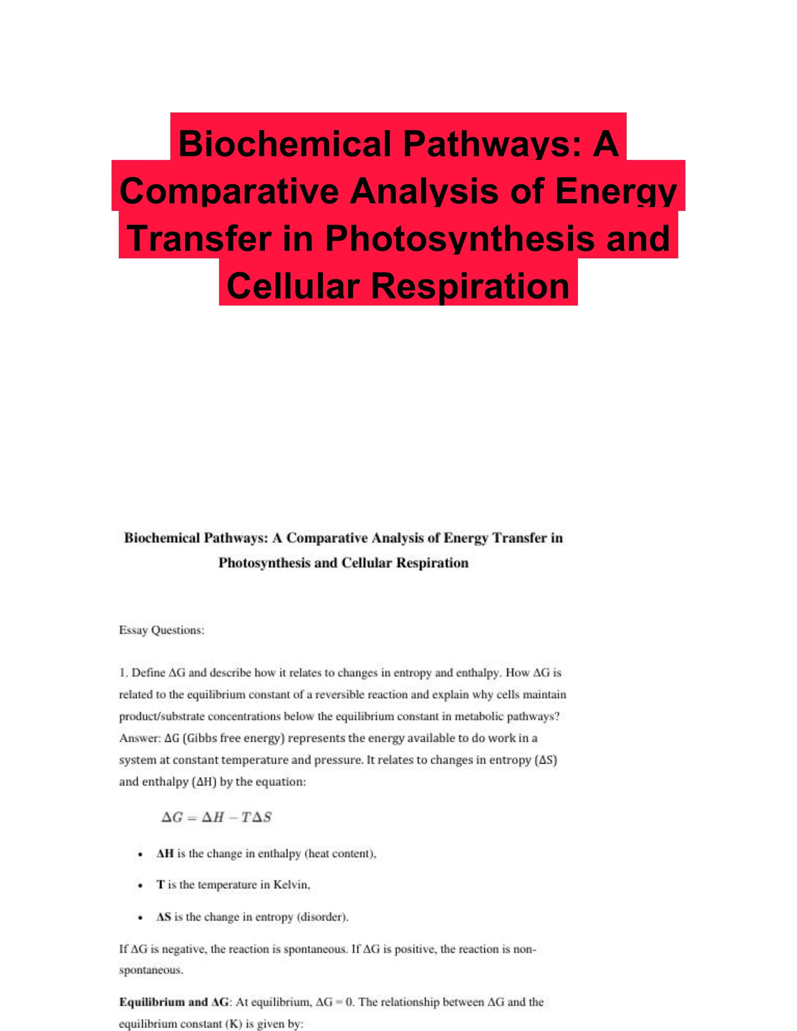 Biochemical Pathways: A Comparative Analysis of Energy Transfer in Photosynthesis and Cellular Respiration