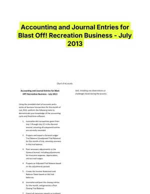 Accounting and Journal Entries for Blast Off! Recreation Business - July 2013
