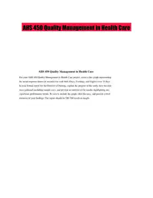 AHS 450 Quality Management in Health Care