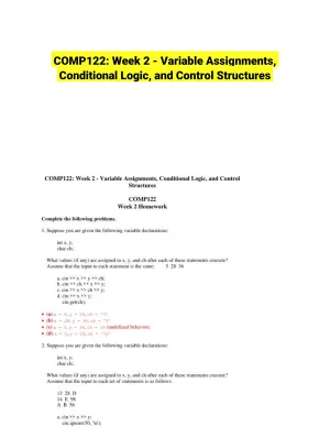 COMP122: Week 2 - Variable Assignments, Conditional Logic, and Control Structures