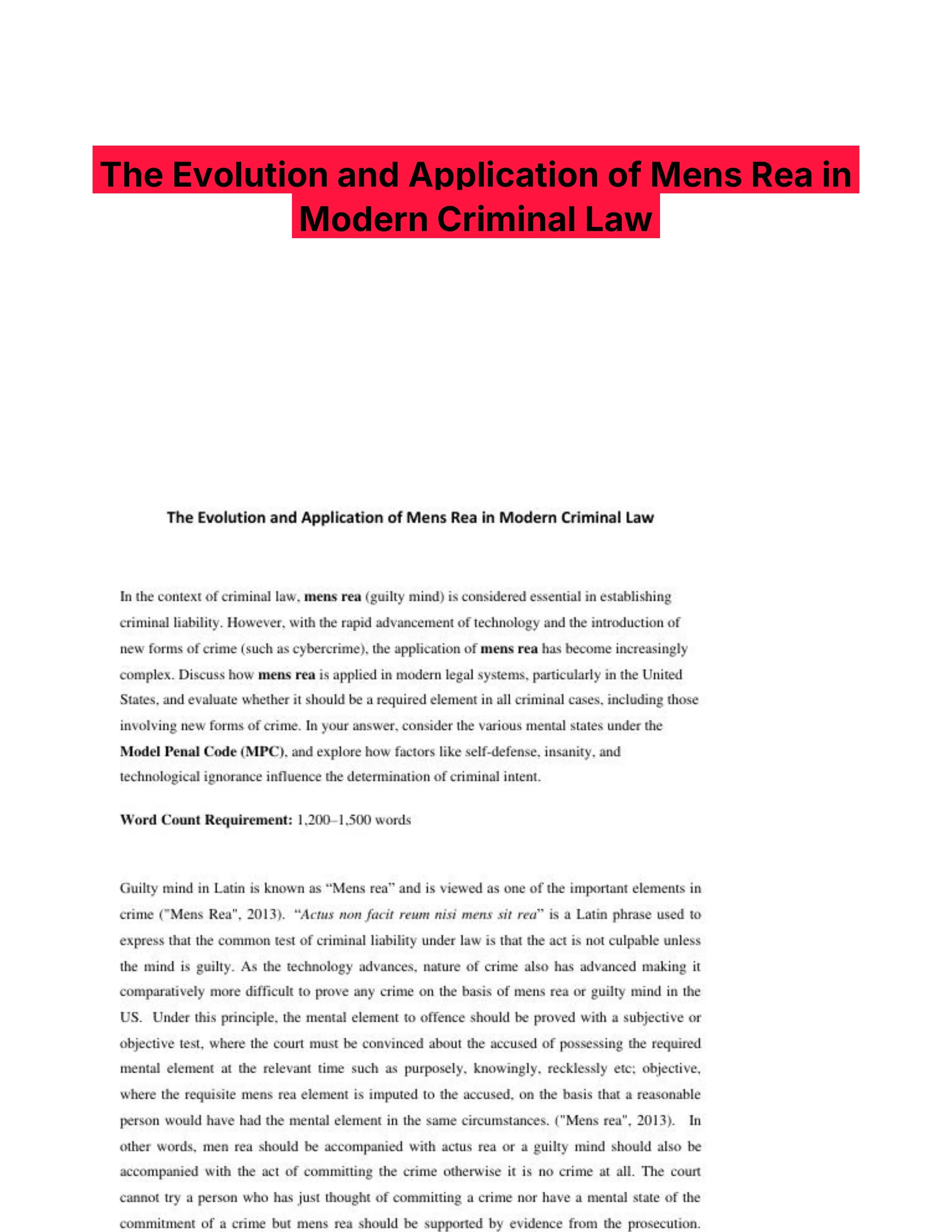 The Evolution and Application of Mens Rea in Modern Criminal Law