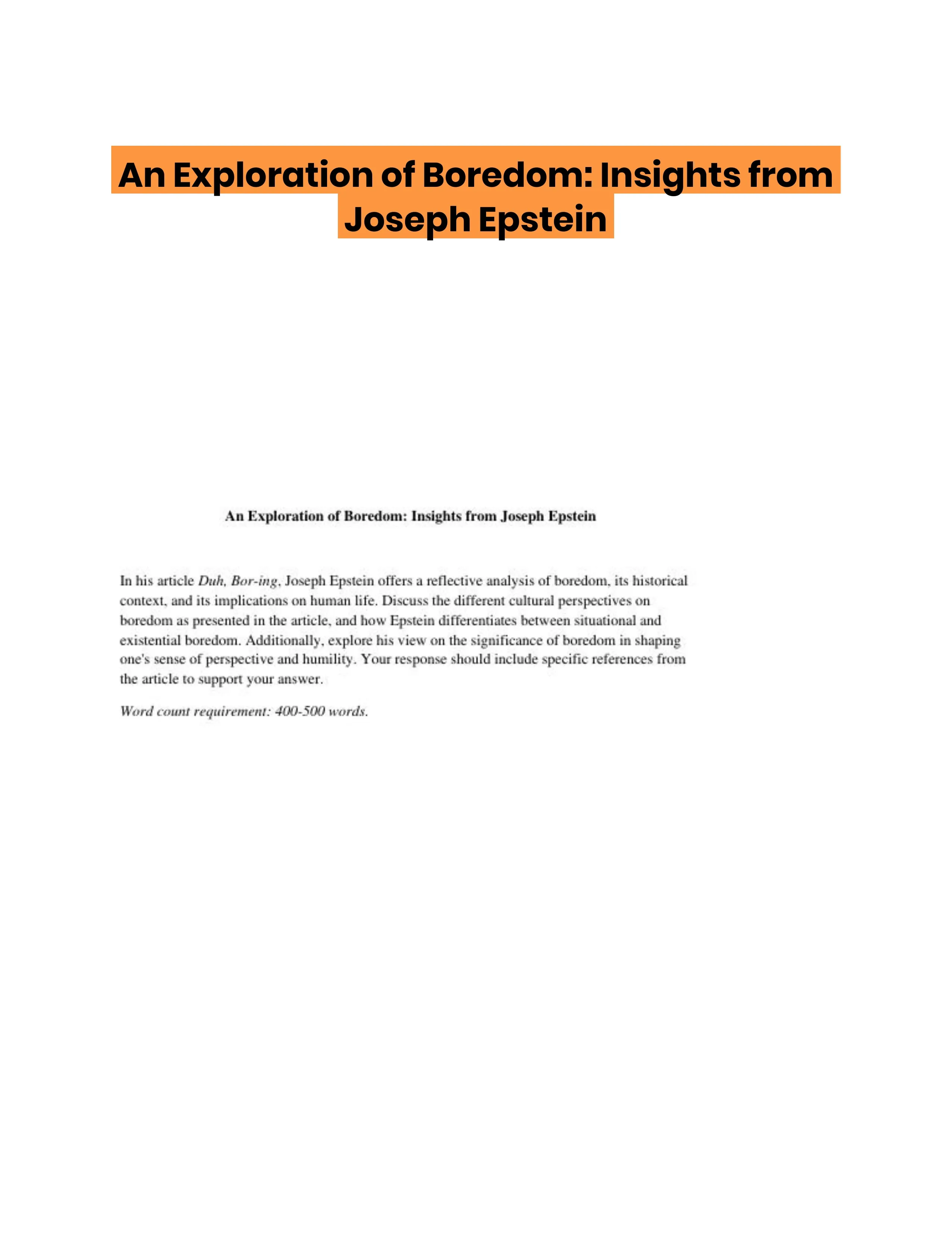 An Exploration of Boredom: Insights from Joseph Epstein