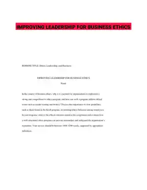 IMPROVING LEADERSHIP FOR BUSINESS ETHICS