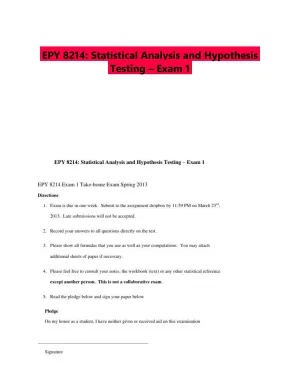 EPY 8214: Statistical Analysis and Hypothesis Testing � Exam 1