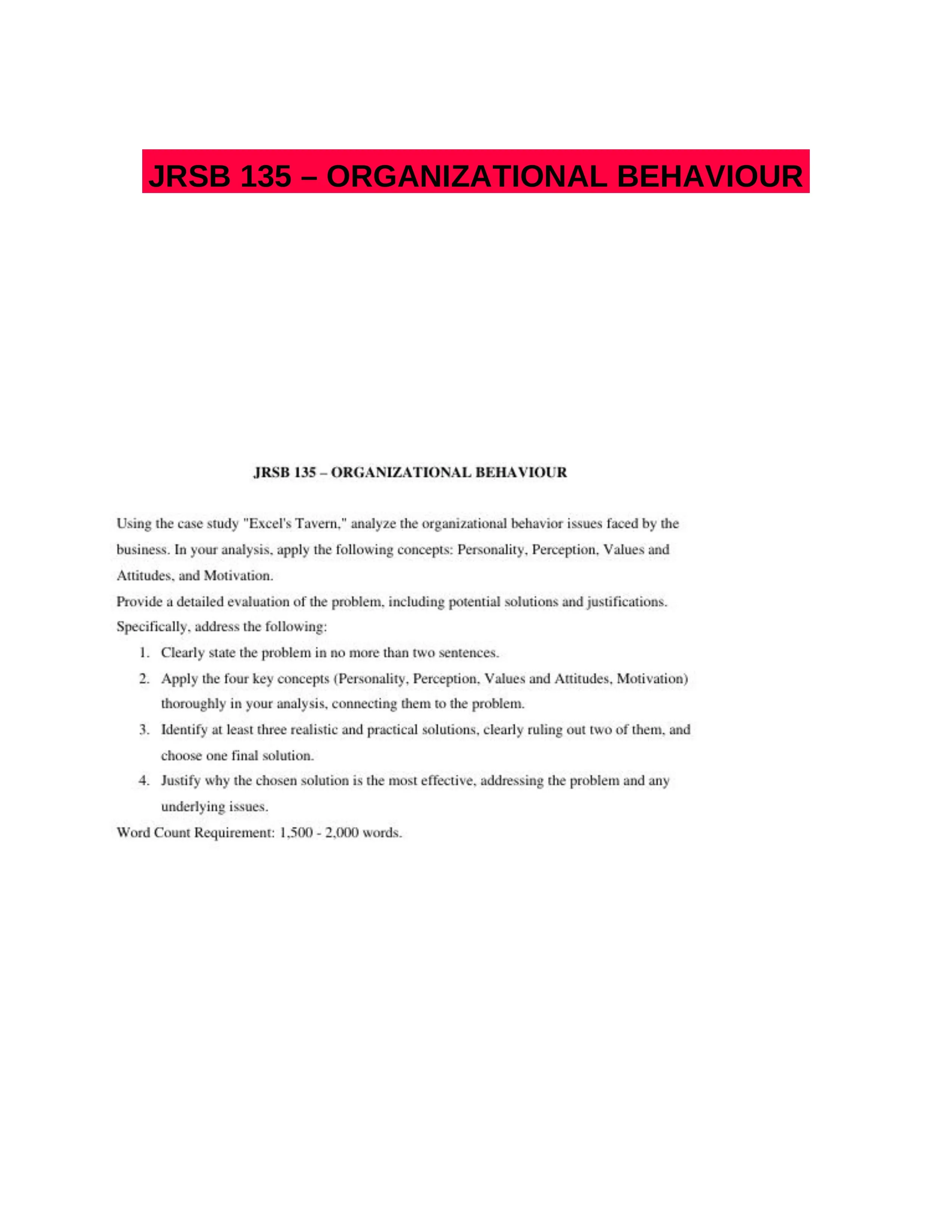 JRSB 135 � ORGANIZATIONAL BEHAVIOUR
