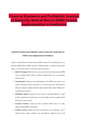Financial Evaluation and Profitability Analysis of Electronic Medical Record (EMR) System Implementation in Healthcare