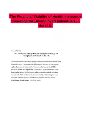 The Financial Viability of Health Insurance Coverage for Unemployed Individuals in the U.S.