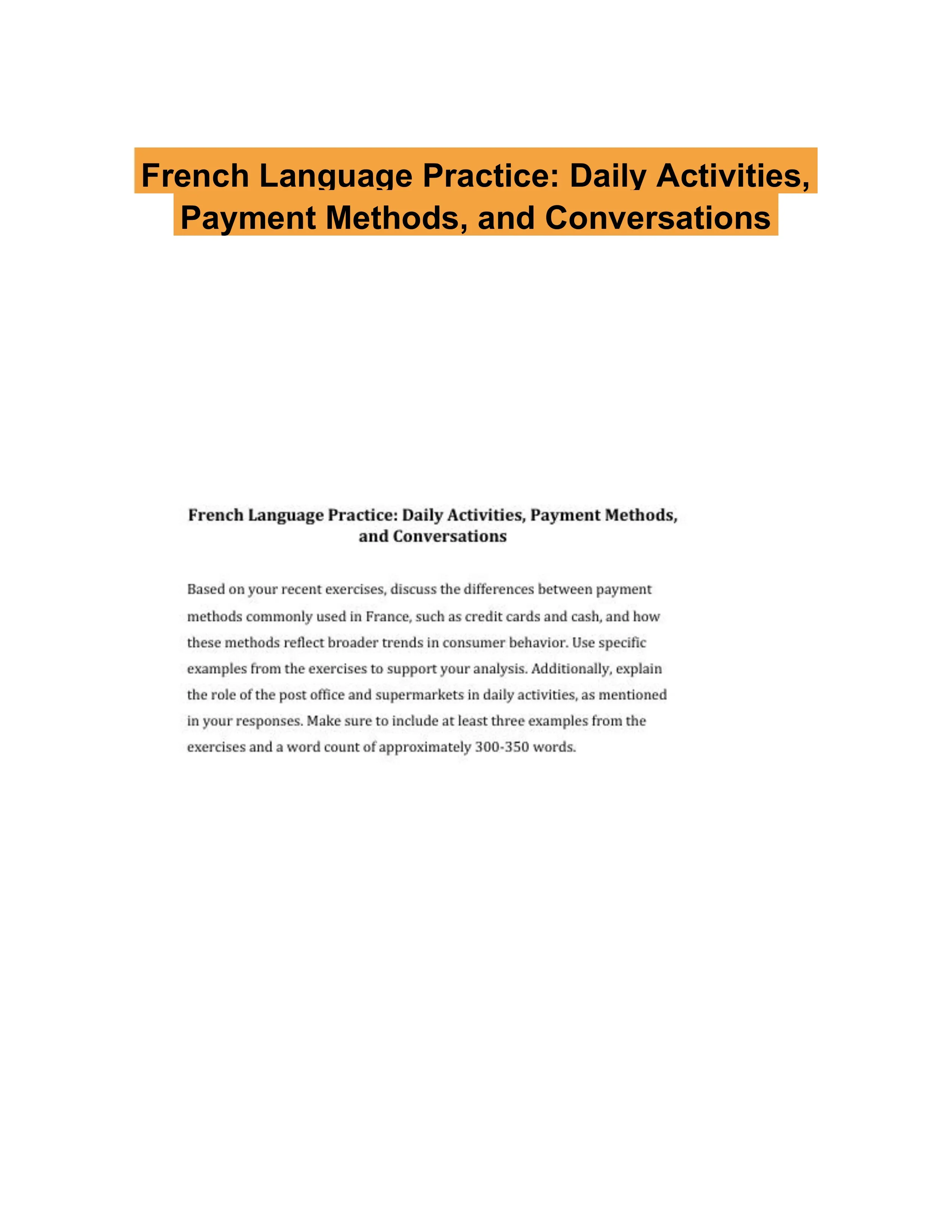 French Language Practice: Daily Activities, Payment Methods, and Conversations