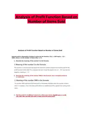 Analysis of Profit Function Based on Number of Items Sold