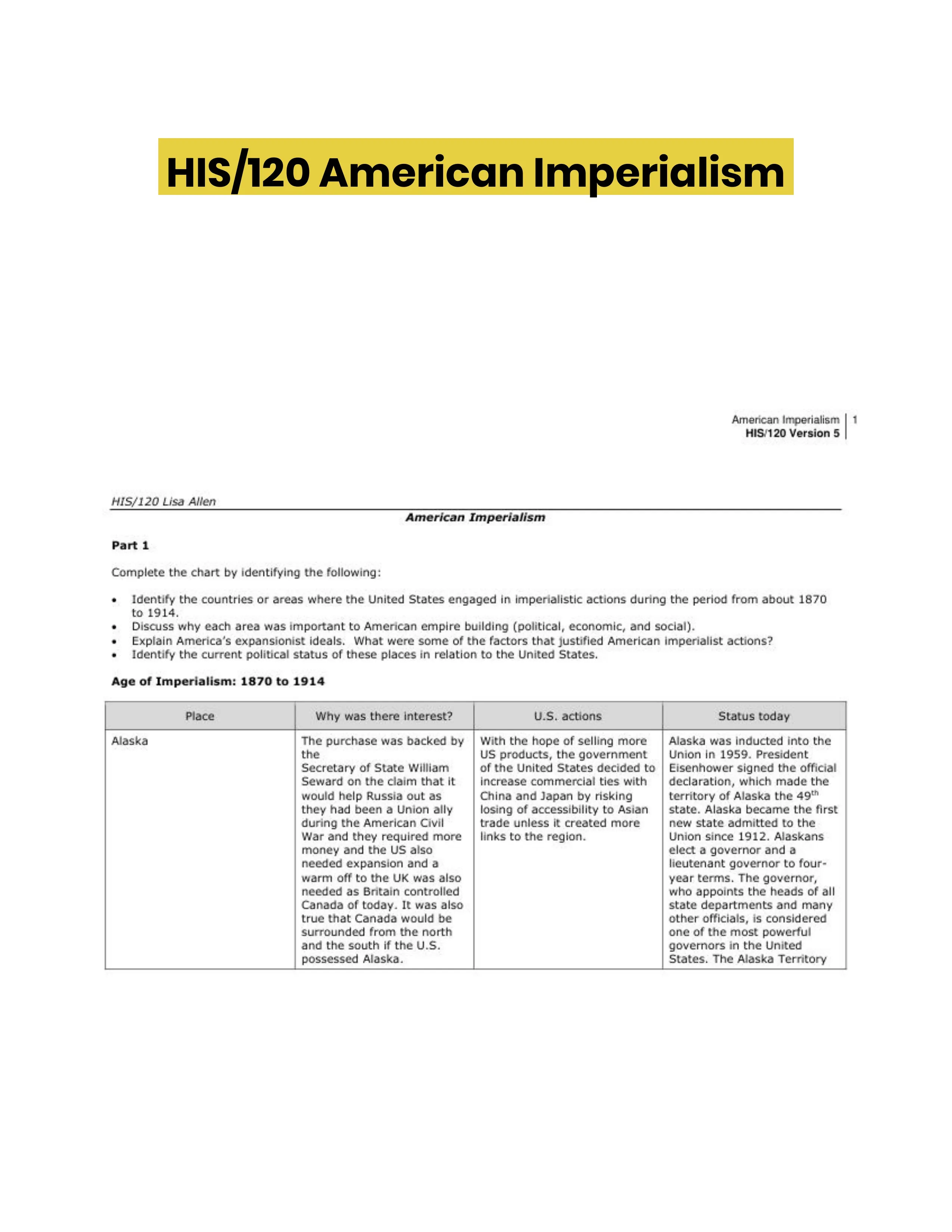 HIS/120 American Imperialism