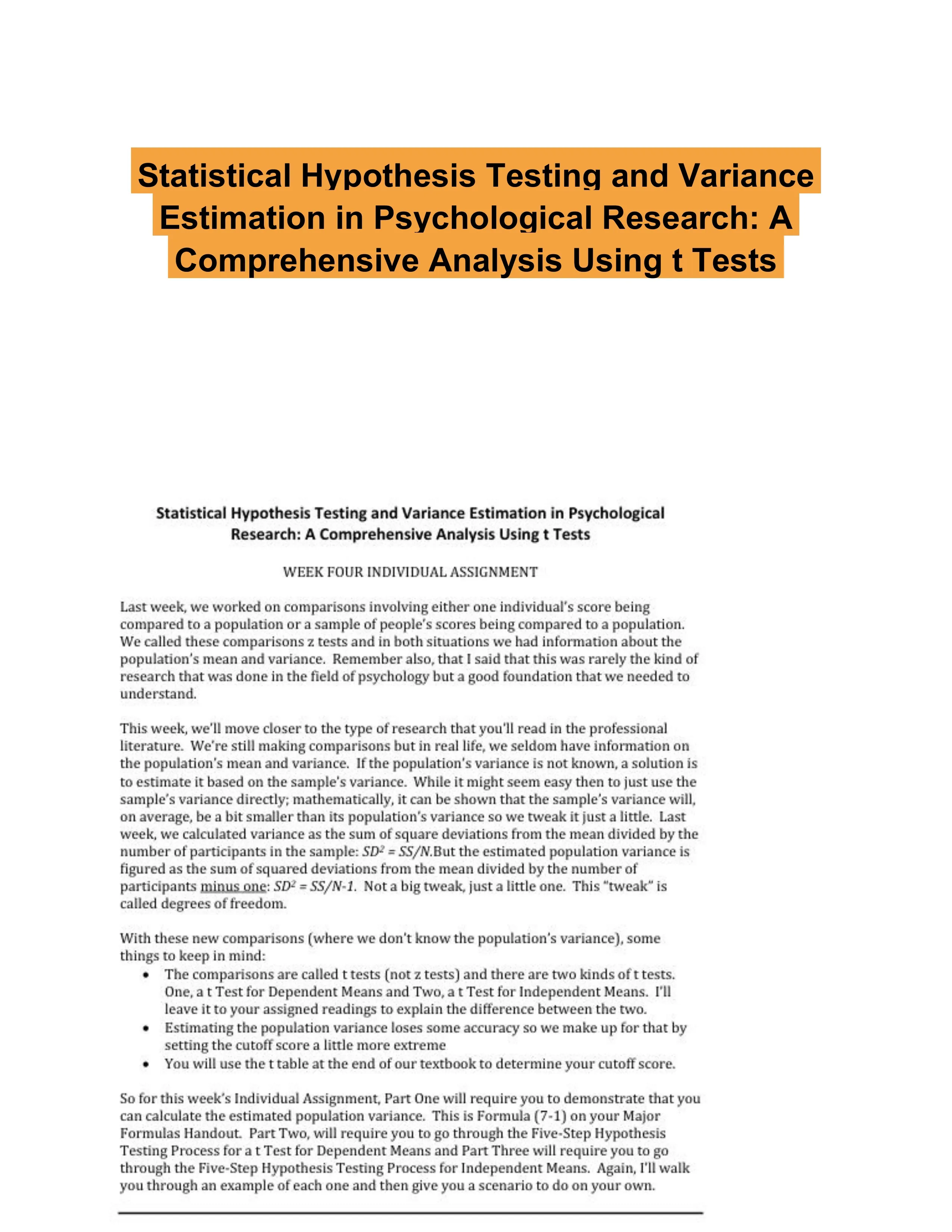 Statistical Hypothesis Testing and Variance Estimation in Psychological Research: A Comprehensive Analysis Using t Tests