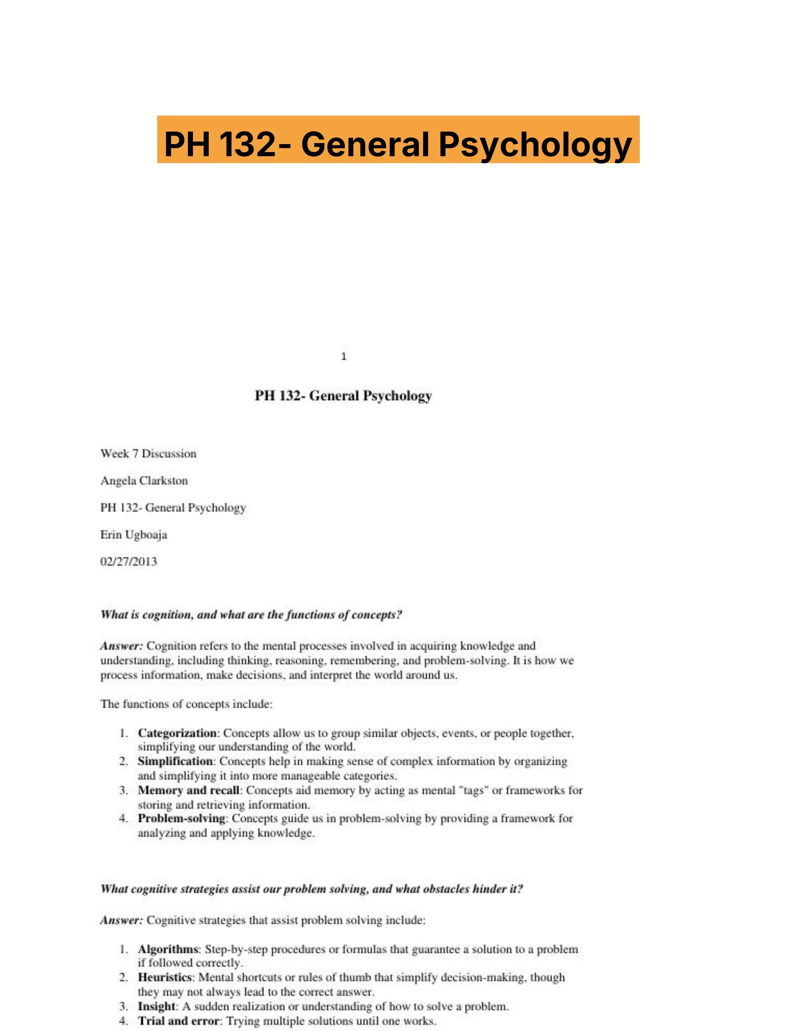 PH 132- General Psychology