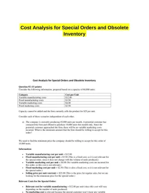 Cost Analysis for Special Orders and Obsolete Inventory