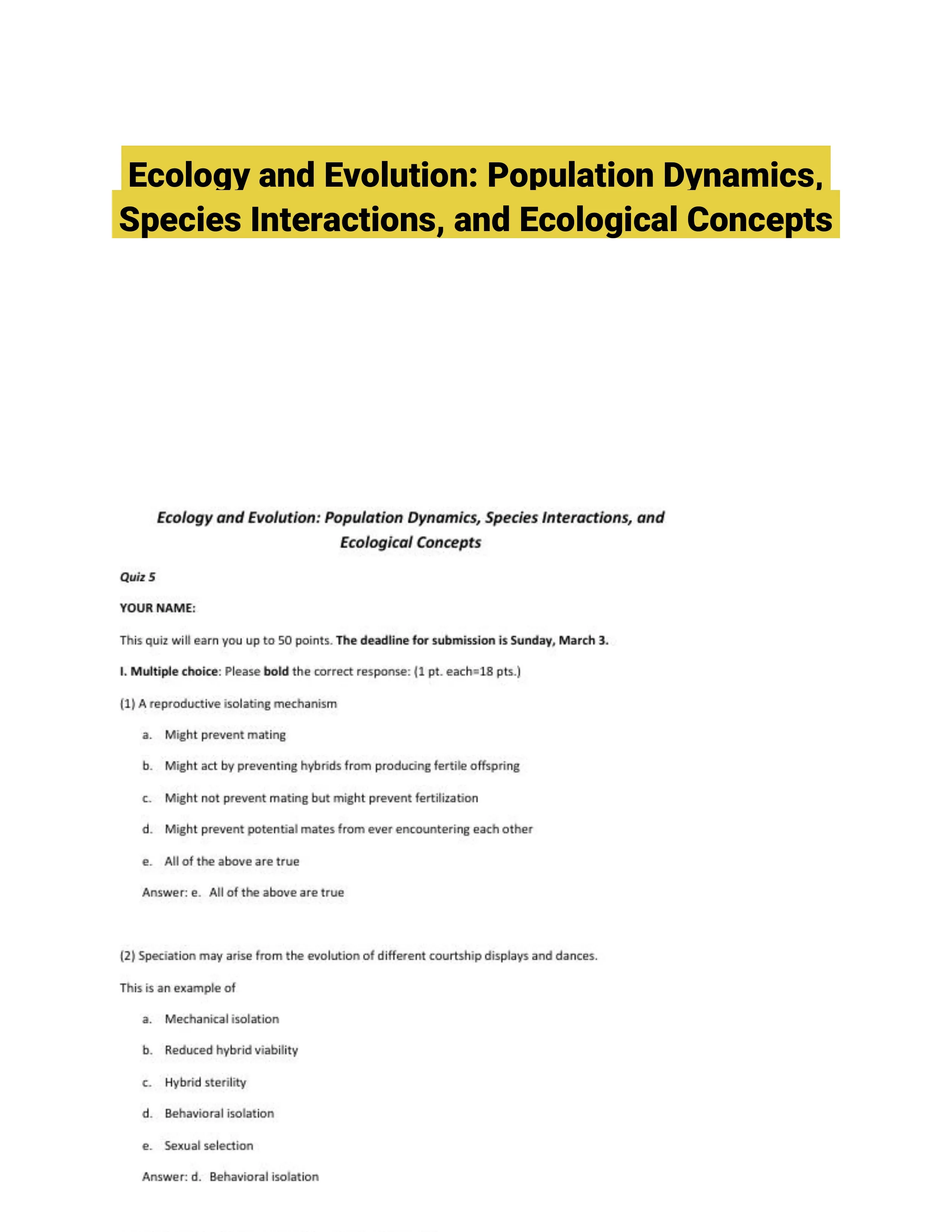 Ecology and Evolution: Population Dynamics, Species Interactions, and Ecological Concepts