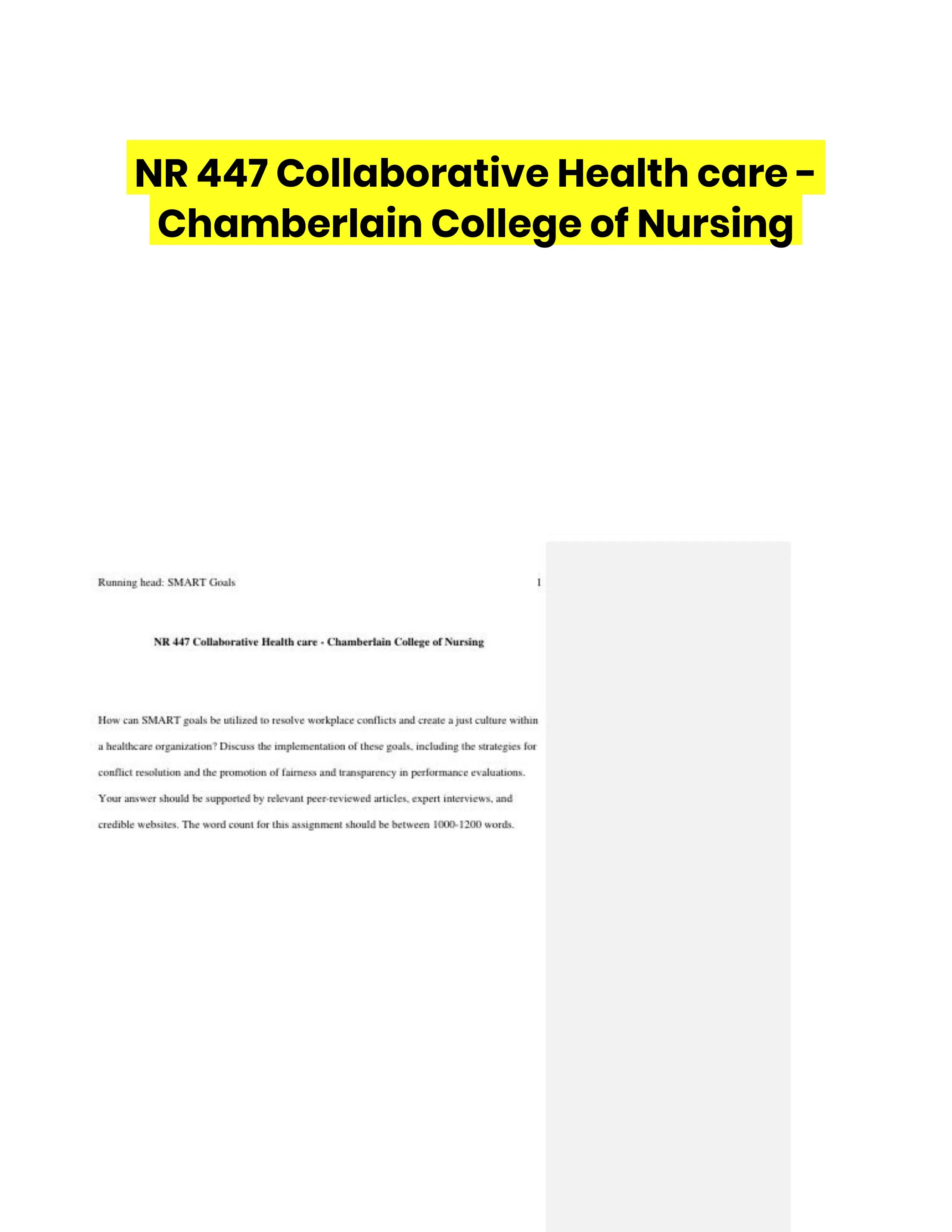 NR 447 Collaborative Health care - Chamberlain College of Nursing
