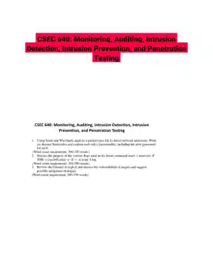CSEC 640: Monitoring, Auditing, Intrusion Detection, Intrusion Prevention, and Penetration Testing
