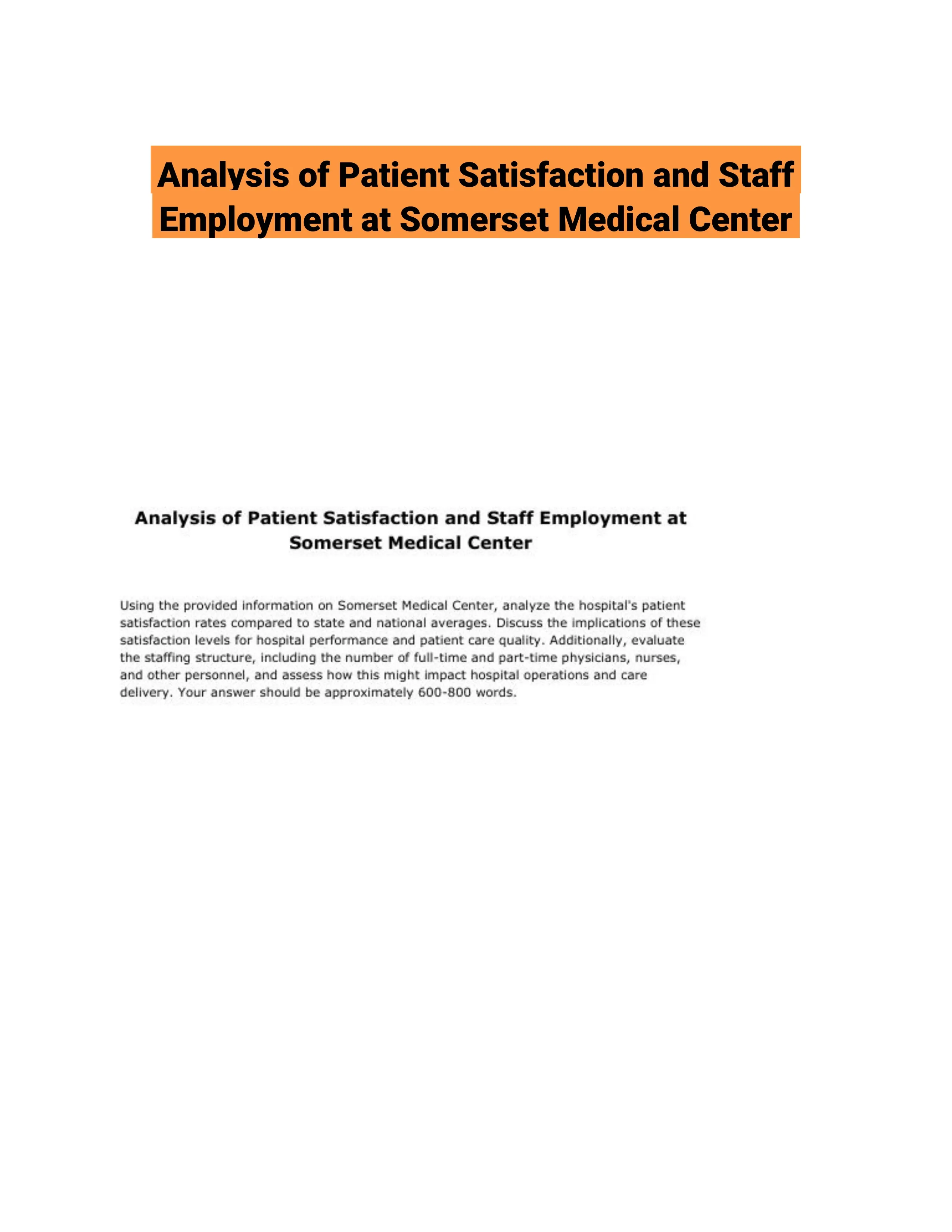 Analysis of Patient Satisfaction and Staff Employment at Somerset Medical Center