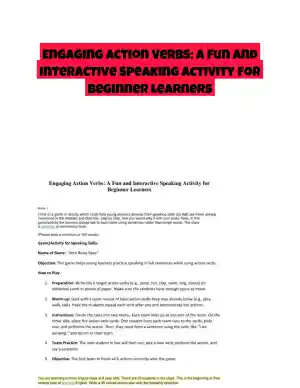Engaging Action Verbs: A Fun and Interactive Speaking Activity for Beginner Learners