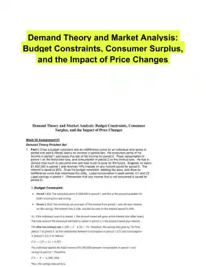 Demand Theory and Market Analysis: Budget Constraints, Consumer Surplus, and the Impact of Price Changes