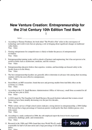 New Venture Creation: Entrepreneurship for the 21st Century 10th Edition Test Bank