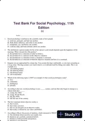 Test Bank For Social Psychology, 11th Edition