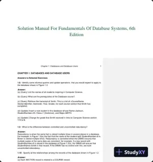 Solution Manual For Fundamentals Of Database Systems, 6th Edition