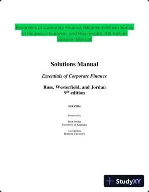 Essentials of Corporate Finance (Mcgraw-hill/Irwin Series in Finance, Insurance, and Real Estate) 9th Edition Solution Manual