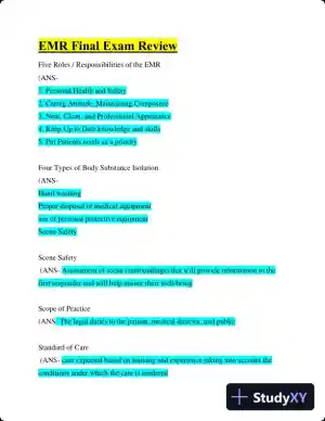 EMR Final Exam Review with Answers (104 Solved Questions)
