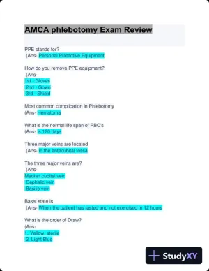 AMCA Phlebotomy Exam Review with Answers (101 Solved Questions)