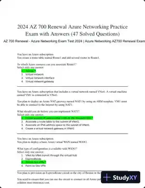 2024 AZ 700 Renewal Azure Networking Practice Exam with Answers (47 Solved Questions)